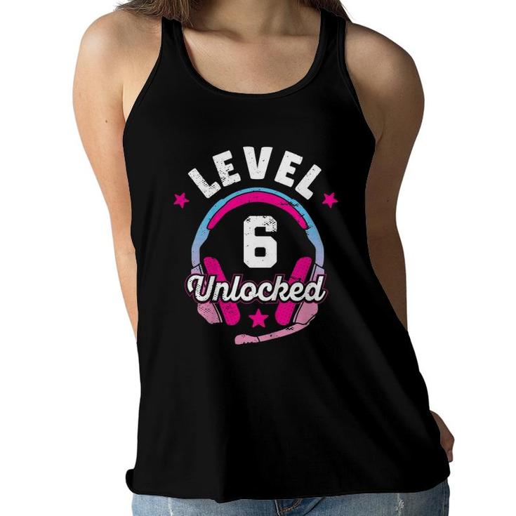 Kids Gamer Girl Level 6 Unlocked Video Game 6Th Birthday Gift Women Flowy Tank