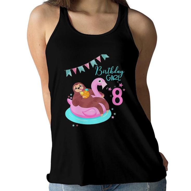 Kids Girls Sloth Birthday Flamingo Pineapple 8Th Women Flowy Tank