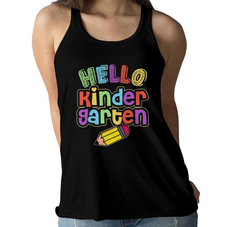 Kids Hello Kindergarten First Day Of Kindergarten Back To School Women Flowy Tank