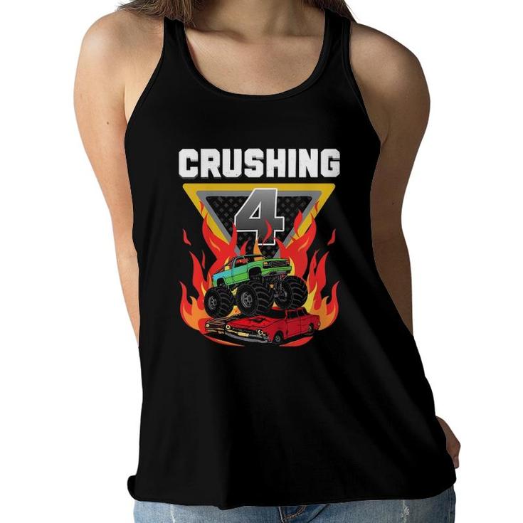Kids Monster Truck Crushing I'm 4 Your Monster Truck 4Th Birthday Women Flowy Tank