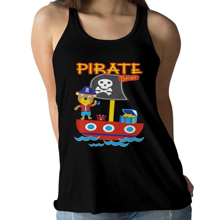 Kids Pirate Bear Funny Treasure Crab Ship Ocean Adventure Animal Women Flowy Tank