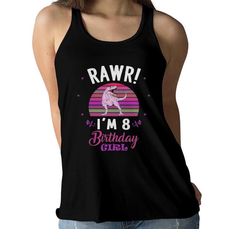 Kids Rawr I'm 8 Dinosaur Birthday - 8Th Birthday 8 Years Old Girl Women Flowy Tank
