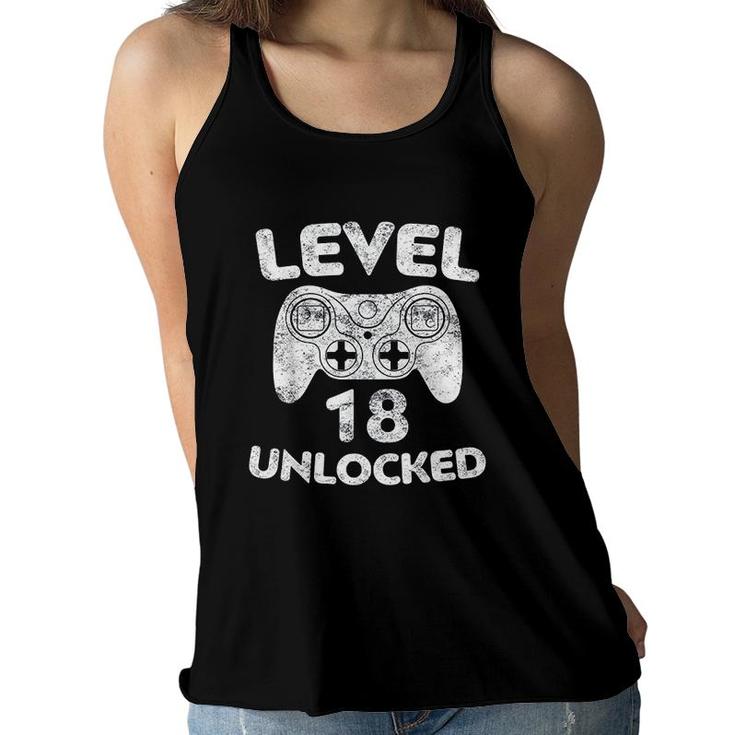 Level 18 Unlocked 18th Video Gamer Birthday Gift White Women Flowy Tank