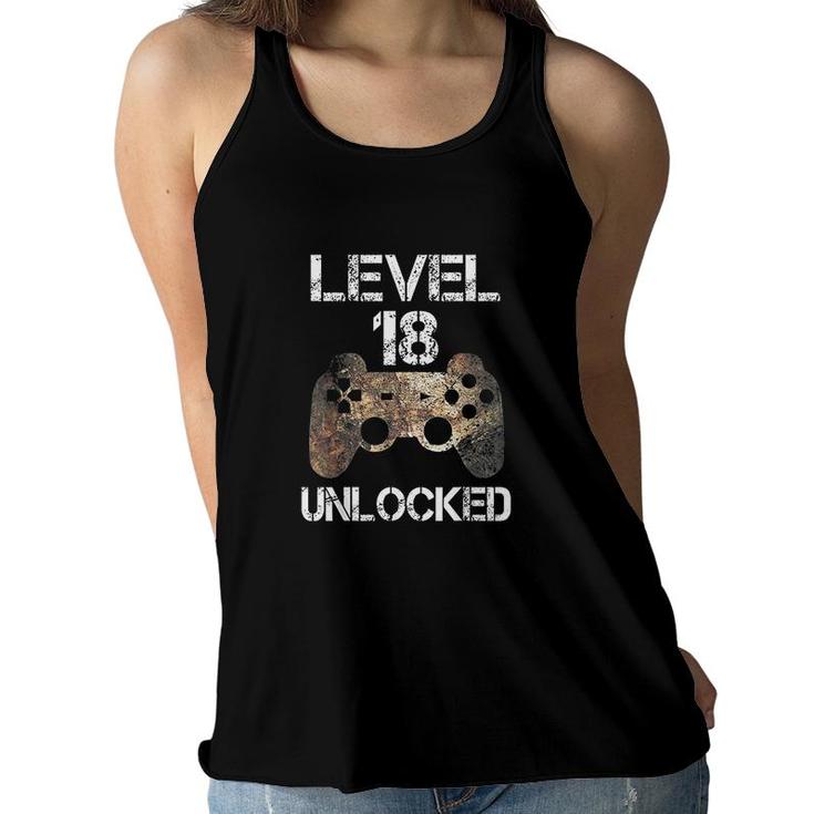 Level 18 Unlocked Boys 18th Birthday 18 Year Old Gamer Boys Women Flowy Tank