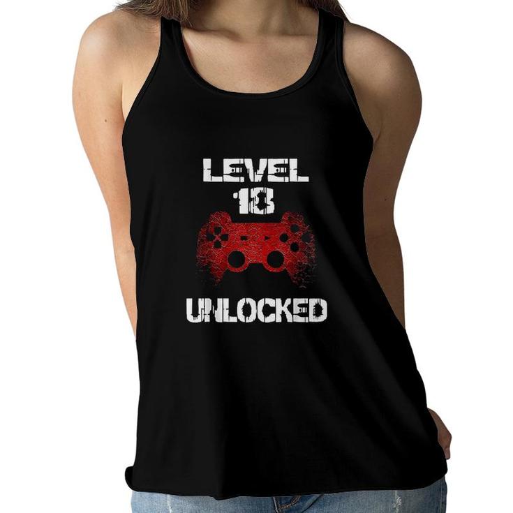 Level 18 Unlocked Boys 18th Birthday 18 Year Old Gamer Teens  Women Flowy Tank