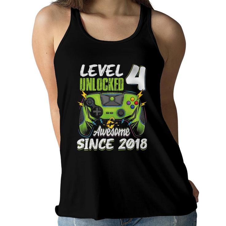 Level 4 Unlocked Awesome 2018 4Th Birthday Boy Video Games Women Flowy Tank