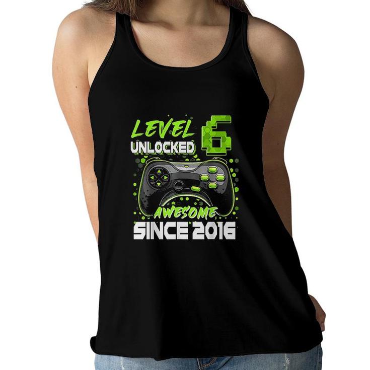 Level 6 Unlocked Awesome Since 2016 6th Birthday Boy Women Flowy Tank