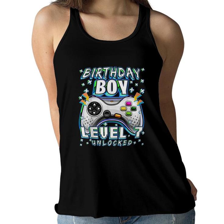 Level 7 Unlocked Video Game 7th Birthday Gamer Boys  Women Flowy Tank