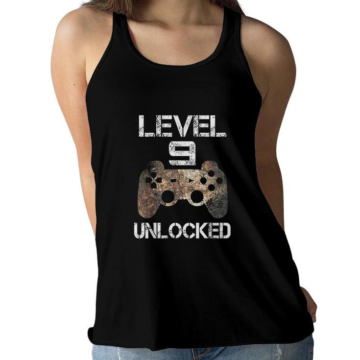 Level 9 Unlocked Boys 9th Birthday 9 Year Old Gamer Gift  Women Flowy Tank