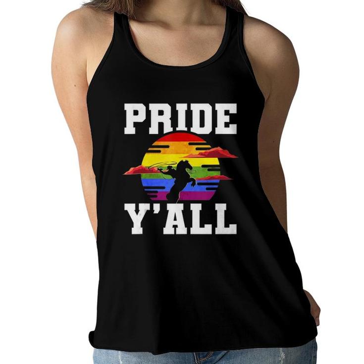 Lgbt Rainbow Gay Pride Flag Cowboy Hat Western Cowboy  Women Flowy Tank