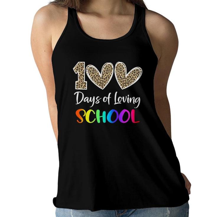 Loving 100 Days Of School Leopard Rainbow Teacher Boys Girls Women Flowy Tank