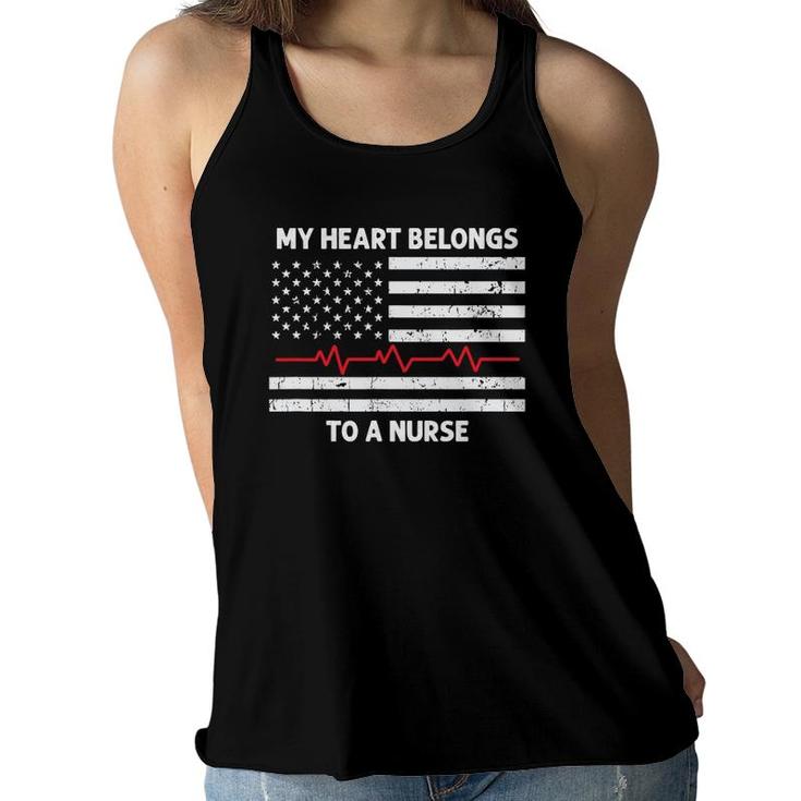 Mens Flag Heartbeat My Heart Belongs To A Nurse Husband Boyfriend Women Flowy Tank