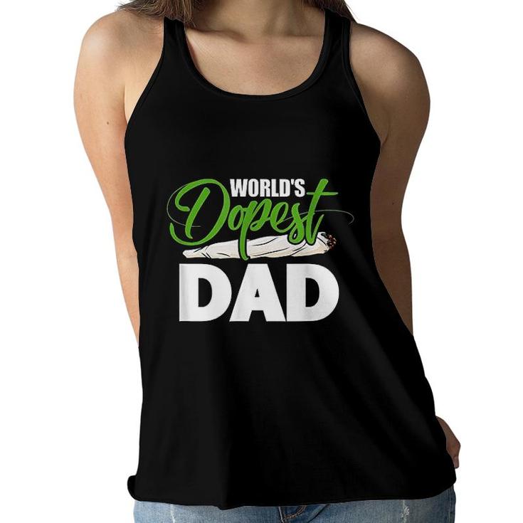 Mens Green White Worlds Dopest Dad Cannabis Marijuana Weed Funny Fathers Day  Women Flowy Tank
