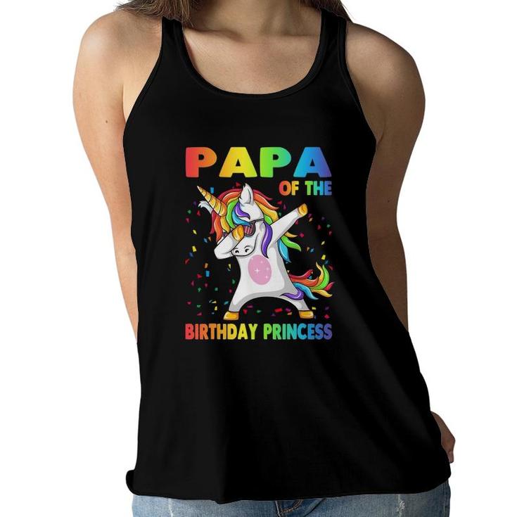 Papa Of The Birthday Princess Dabbing Unicorn Girl Women Flowy Tank