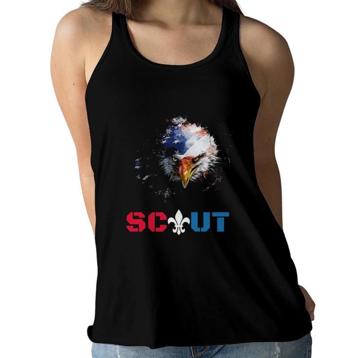 Patriotic Scout Boy Girl Scouting Lover Us Flag Eagle Women Flowy Tank