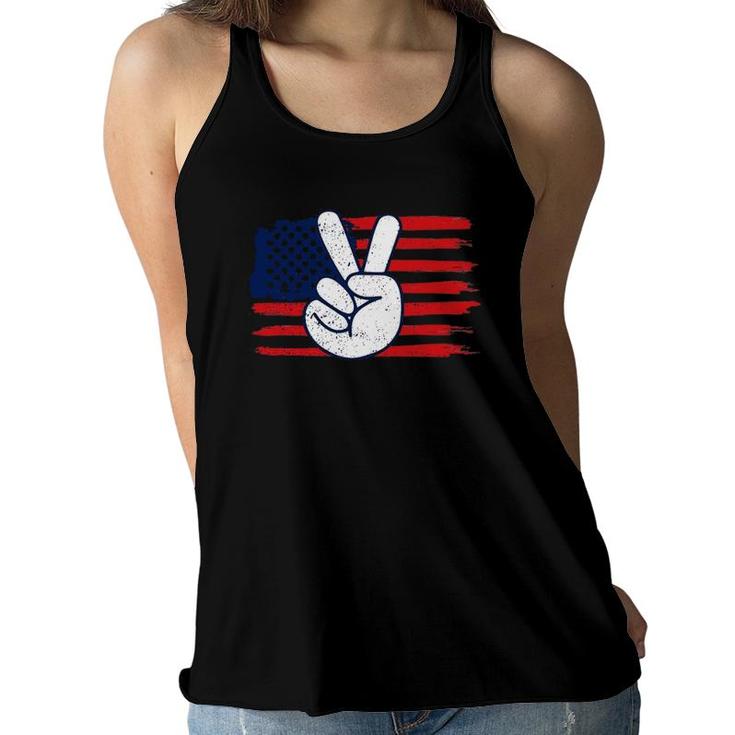 Peace Sign American Flag Baby Girl Boy Independence Day Women Flowy Tank