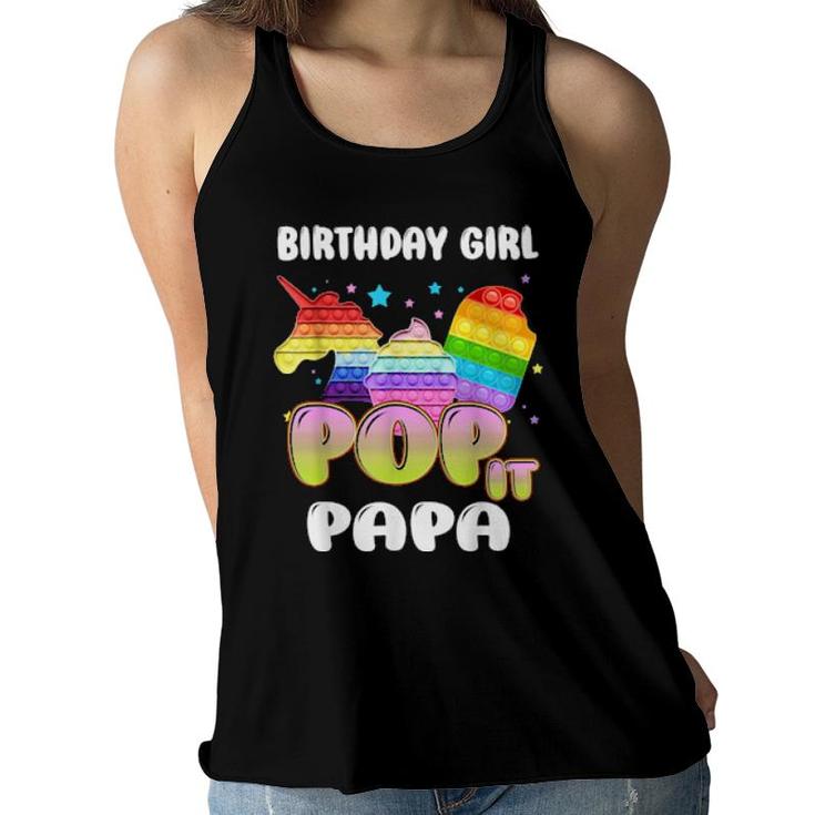 Pop It Papa Of The Birthday Girl Unicorn Ice Cream  Women Flowy Tank