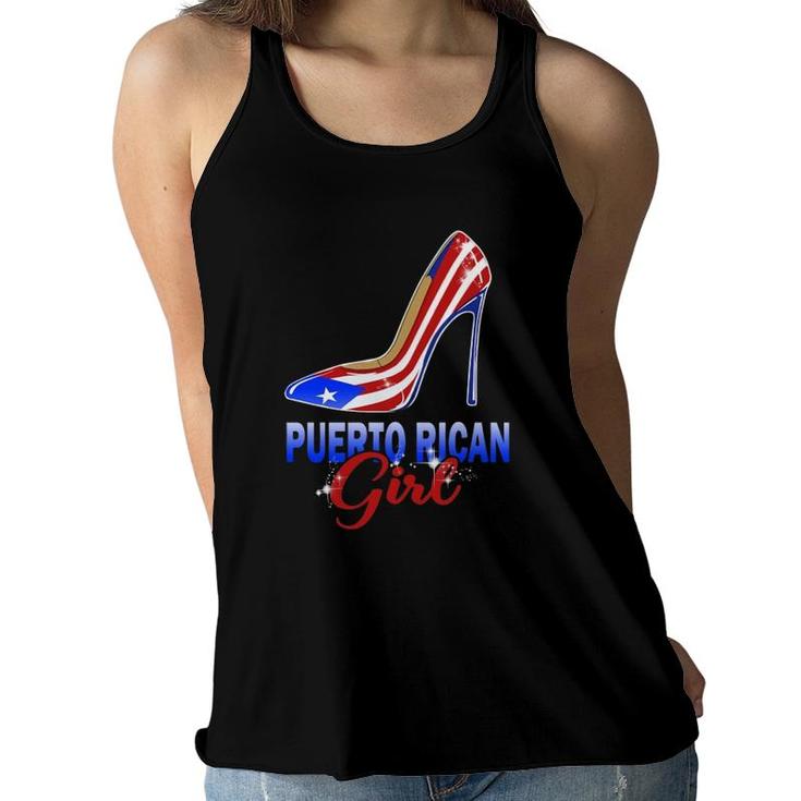 Puerto Rican Flag High Heels Girl Puerto Rico Women Flowy Tank