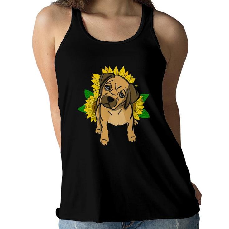 Puggle And Sunflowers Dog Lover Gifts For Women And Girls Women Flowy Tank
