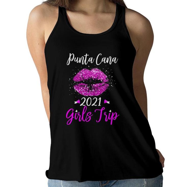 Punta Cana Girls Trip 2021 Vacation Gift Pink Lips Women Flowy Tank