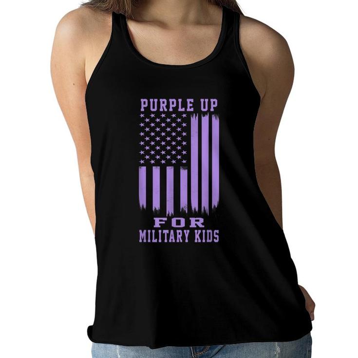 Purple Up For Military Kids Month Military Army Soldier Kids  Women Flowy Tank