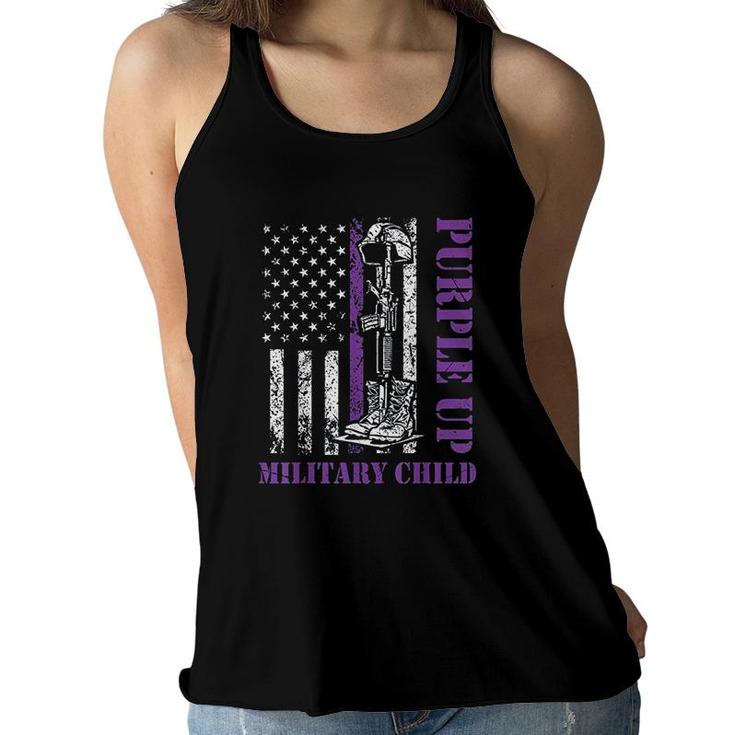 Purple Up Military Kids Month Of Military Child Retro  Women Flowy Tank