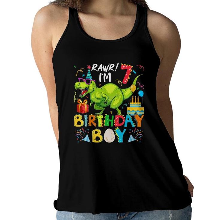 Rawr I'm 7Th Birthday Boy Dinosaurrex 7 Years Old Women Flowy Tank
