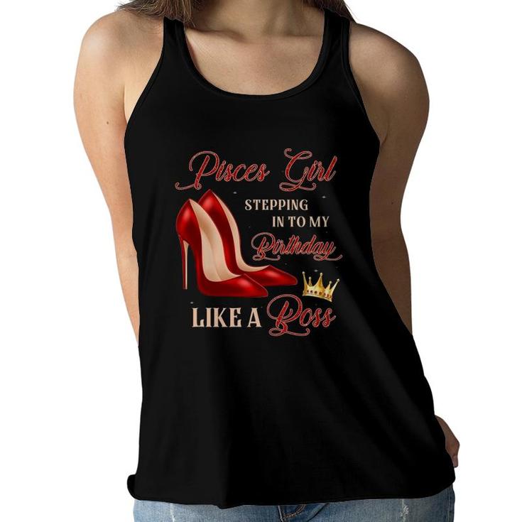 Red Heels Pisces Girl Stepping Into Birthday Astrology Women Flowy Tank