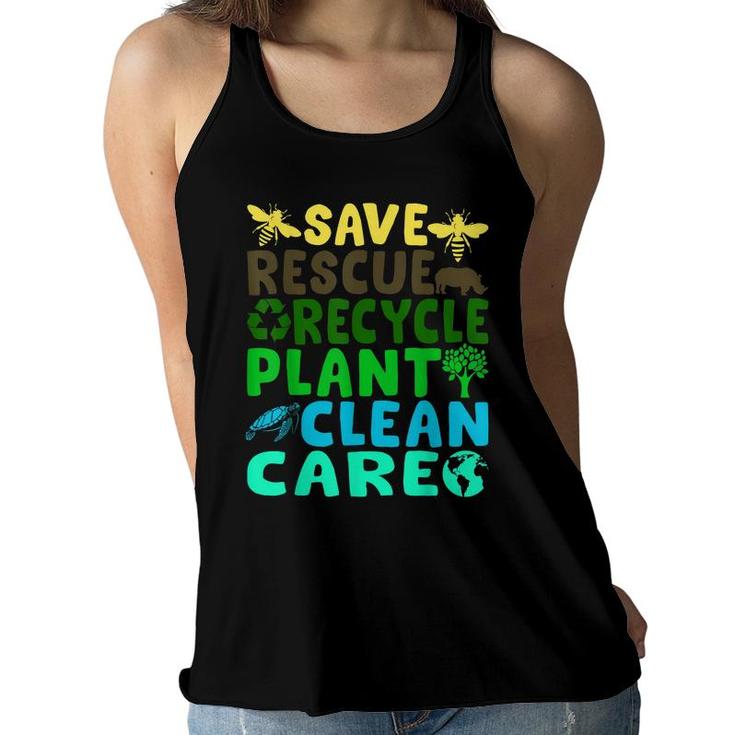 Save Bees Rescue Animals Recycle Plastic Earth Day Planet  Women Flowy Tank