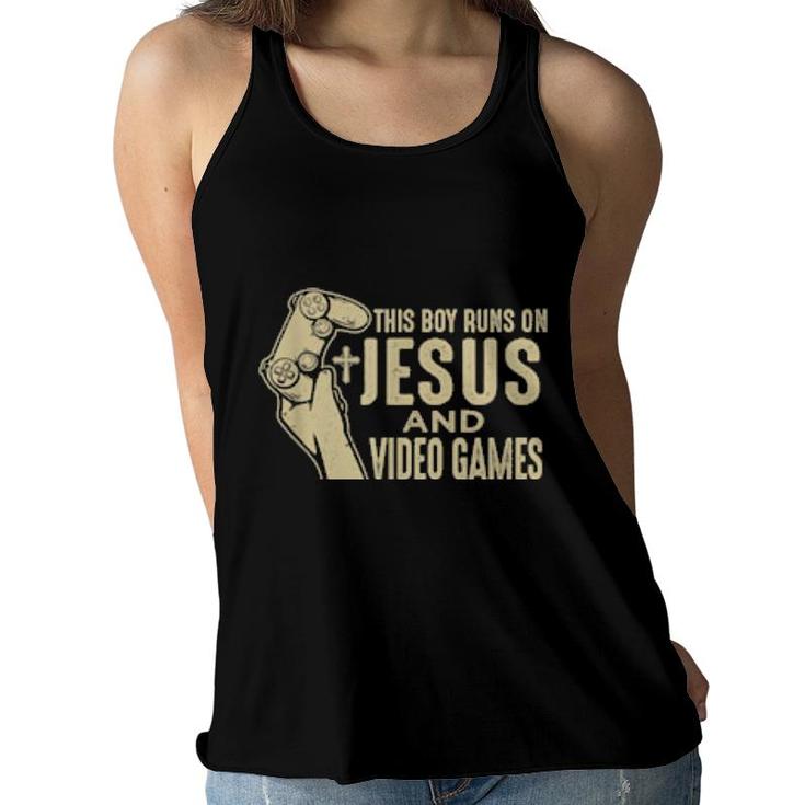 This Boy Runs On Jesus And Video Games Christian Hands  Women Flowy Tank