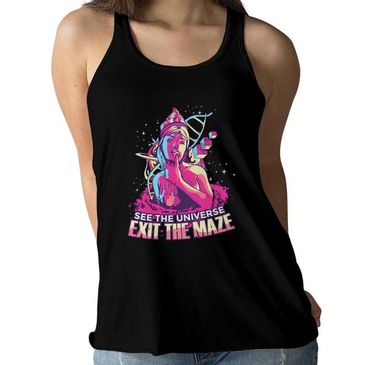 Trippy Girl See The Universe Exit The Maze Women Flowy Tank