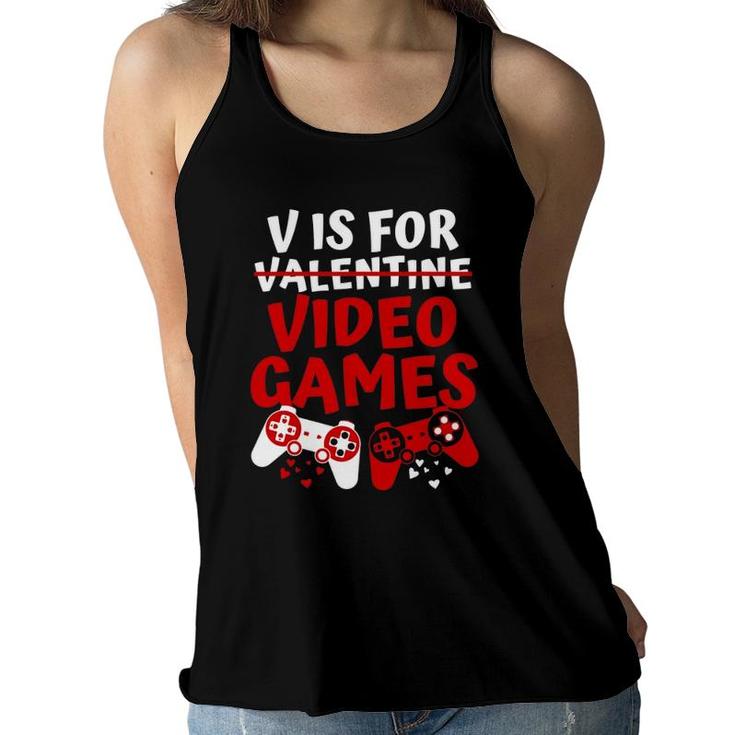 V Is Video Games Valentine's Day Gamer Boy Men Women Flowy Tank