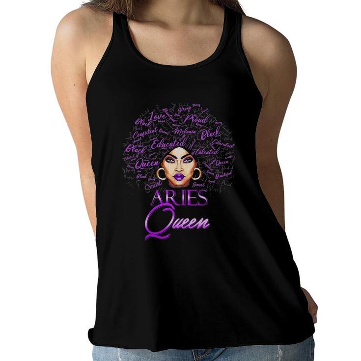 Womens Aries Girl Womens Purple Afro Queen Black Zodiac Birthday Women Flowy Tank