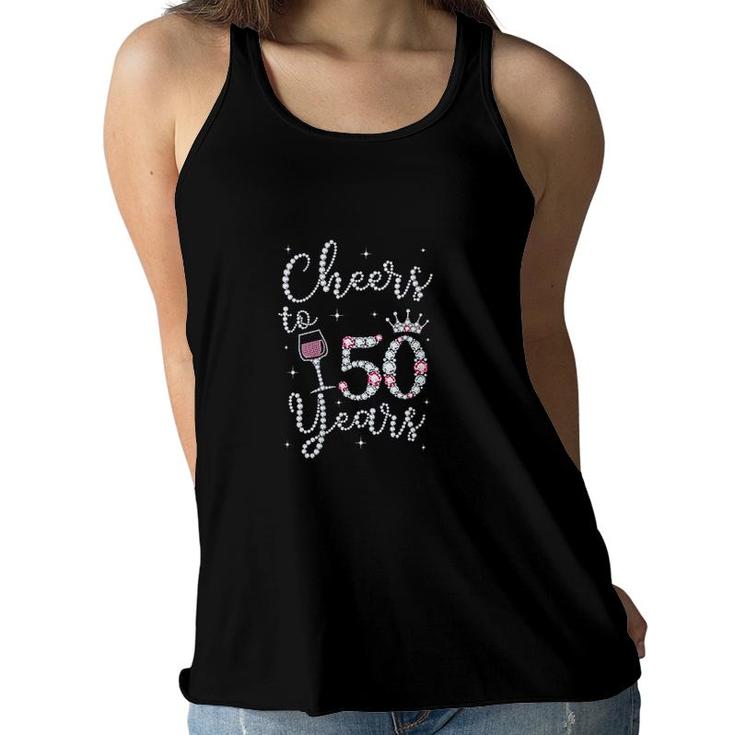 Womens Cheers To 50 Years 50th Birthday Gift For Womens Women Flowy Tank
