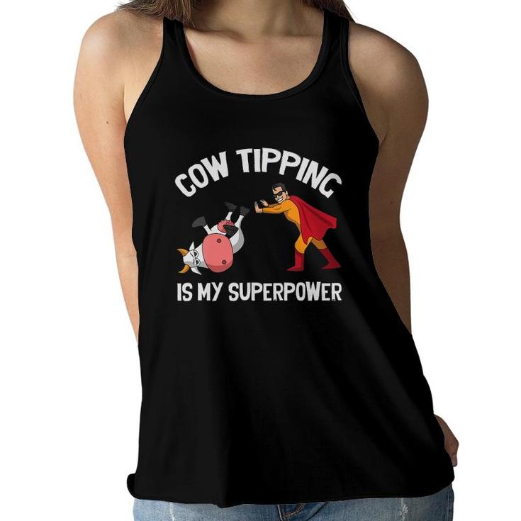 Womens Funny Cow Tipping Redneck Super Hero Humor Country Farm Boy Women Flowy Tank