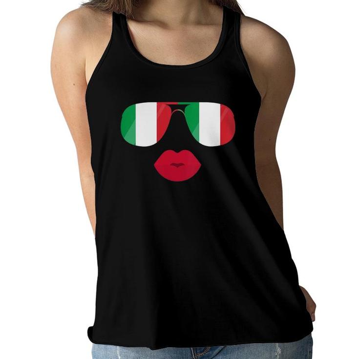 Womens Italy Flag Sunglasses Lips Italia Flags Italian Women Girl Women Flowy Tank