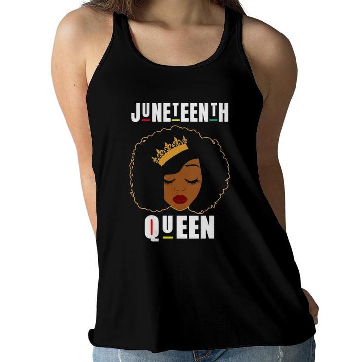 Womens Juneteenth Queen Black Girl Afro Queen V-Neck Women Flowy Tank