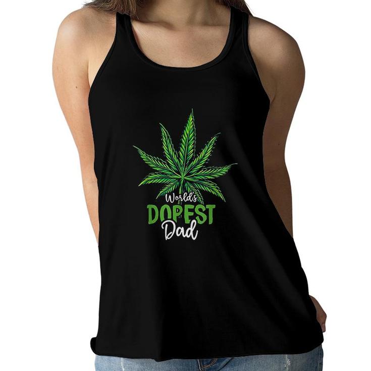 Worlds Green Dopest Dad Cannabis Leaf Weed Marijuana Fathers Day Women Flowy Tank