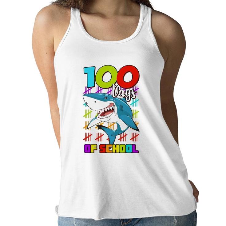 100 Days Of School Shark Lover Boys Girls 100 Days Smarter Women Flowy Tank