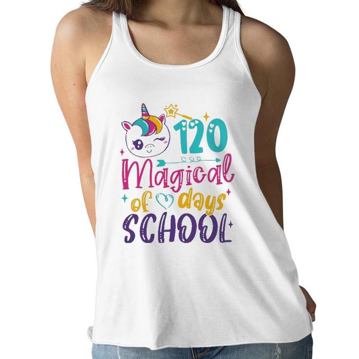 120Th Day Of School Unicorn 120 Magical Days Teacher Girls Women Flowy Tank
