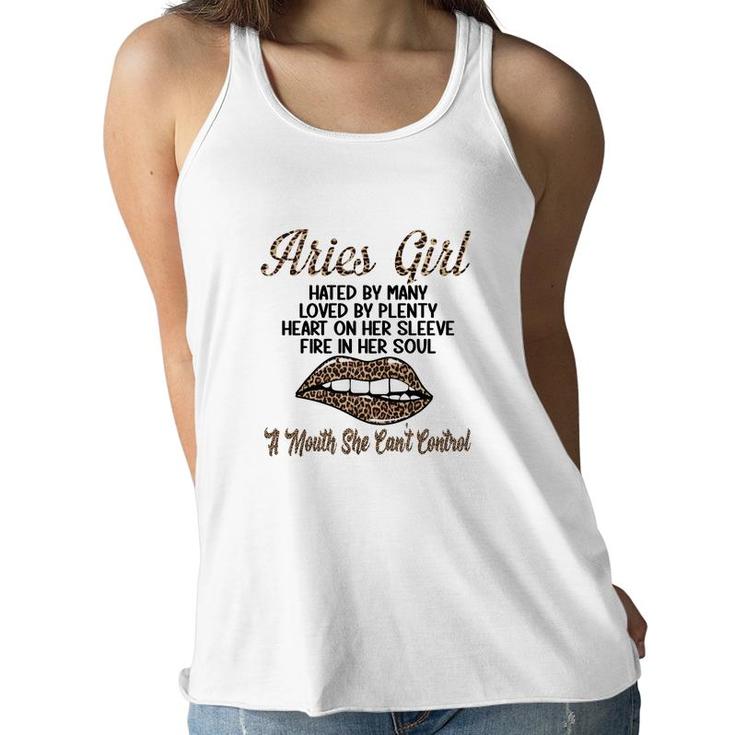 Aries Girl Leopard A Mouth She Cant Control Birthday Gift Women Flowy Tank