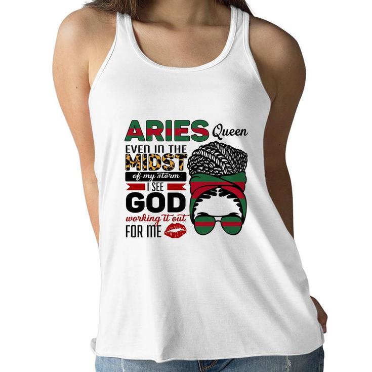 Aries Girls Aries Queen Ever In The Most Of My Storm Birthday Gift Women Flowy Tank