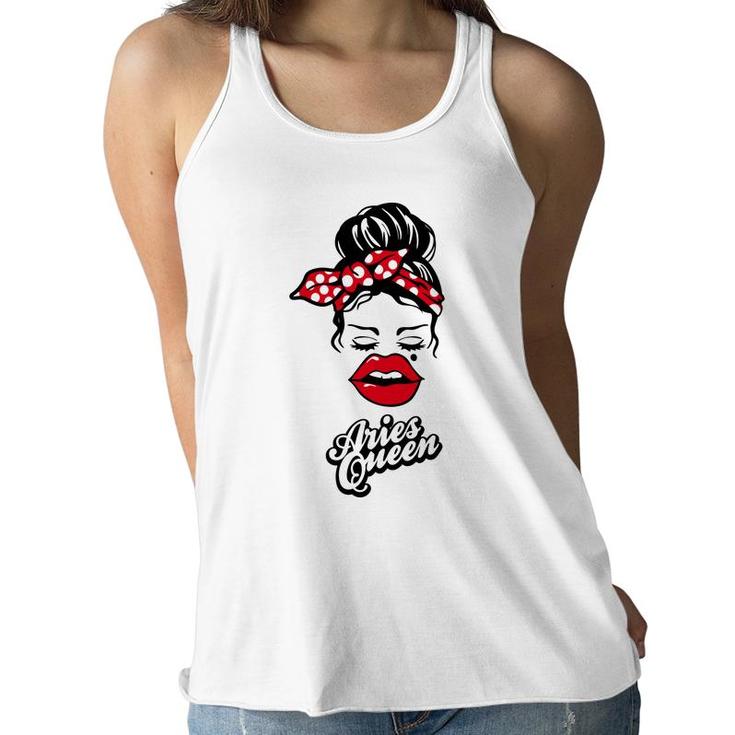 Aries Girls Aries Queen With Red Lip Gift Birthday Gift Women Flowy Tank