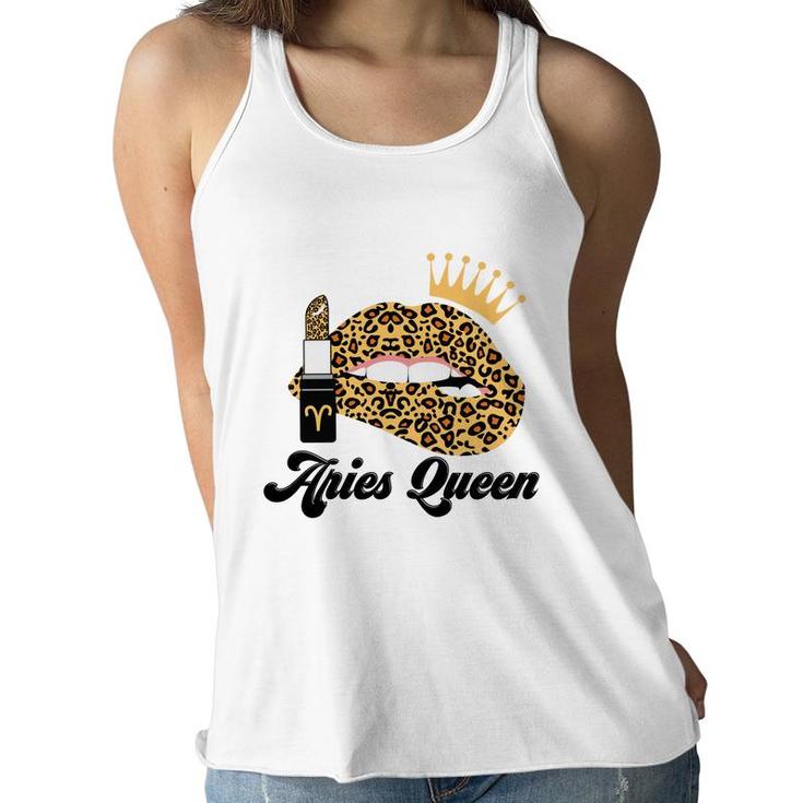 Aries Queen Aries Girls Yellow Lipstick Leopard Birthday Gift Women Flowy Tank