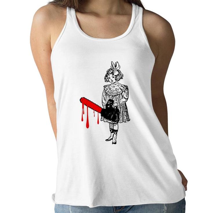 Chainsaw Girl Punk Rock Goth Horror Fan Halloween Vintage Women Flowy Tank