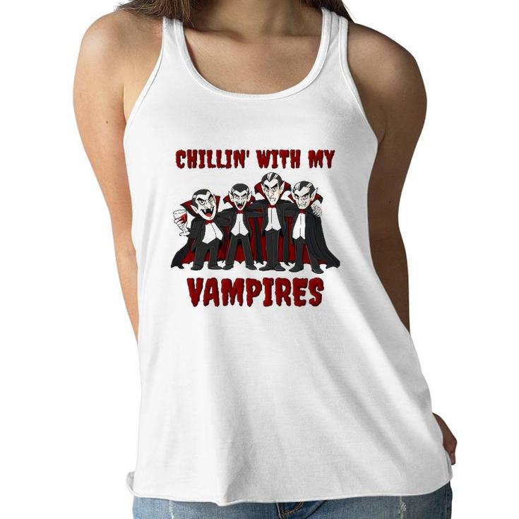 Chillin' With My Vampires Halloween Boys Girls Kids Funny Women Flowy Tank