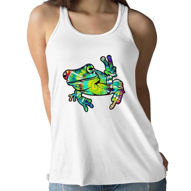 Cool Peace Frog Tie Dye For Boys And Girls Premium Women Flowy Tank