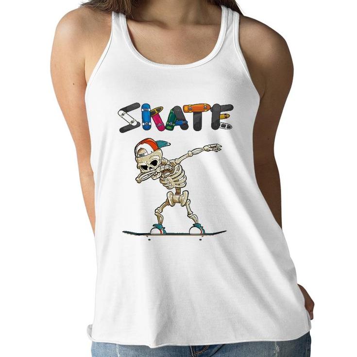 Dabbing Skater For Boys And Men Skeleton Skateboard Women Flowy Tank