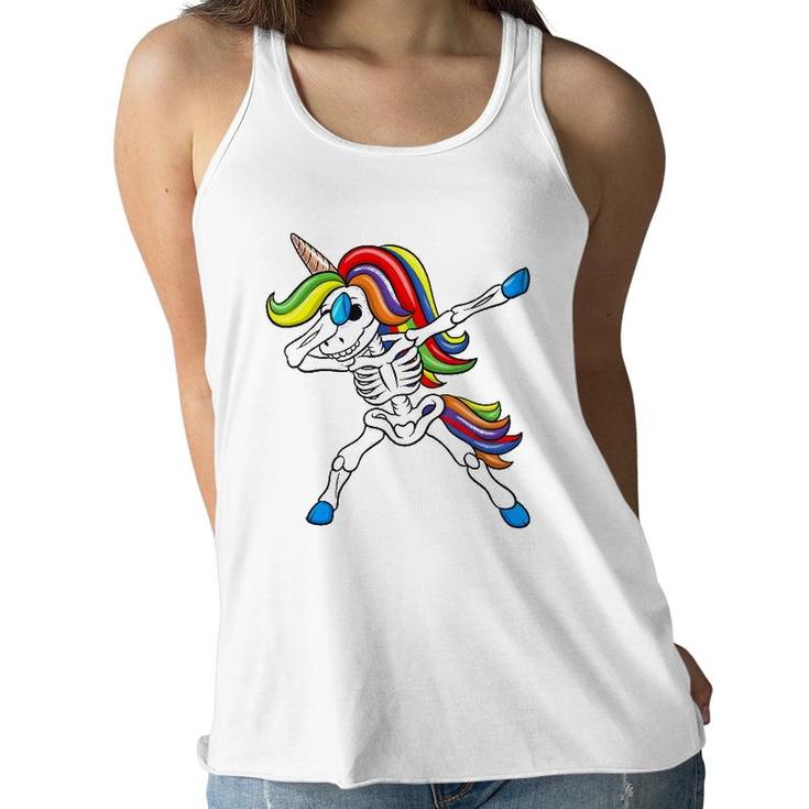 Dabbing Skeleton Unicorn  Kids Girls Halloween Gift Dab Women Flowy Tank