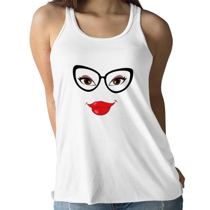 Eyes Lips And Glasses Girl's Face Women Flowy Tank